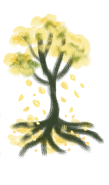 A painted cottonwood with falling leaves.