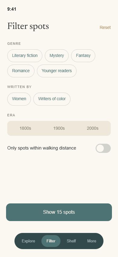 Filter screen with genre chips and a live result count