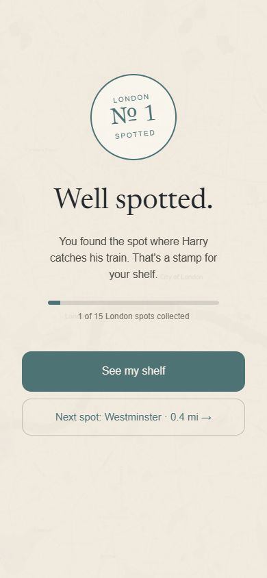 Well spotted celebration screen with a passport stamp