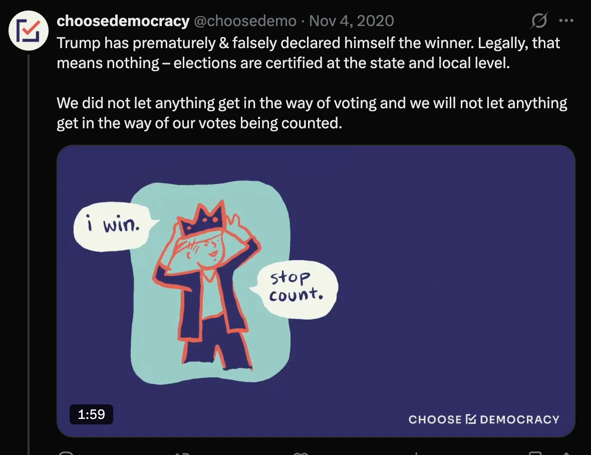 A screenshot of a post from the Choose Democracy account.