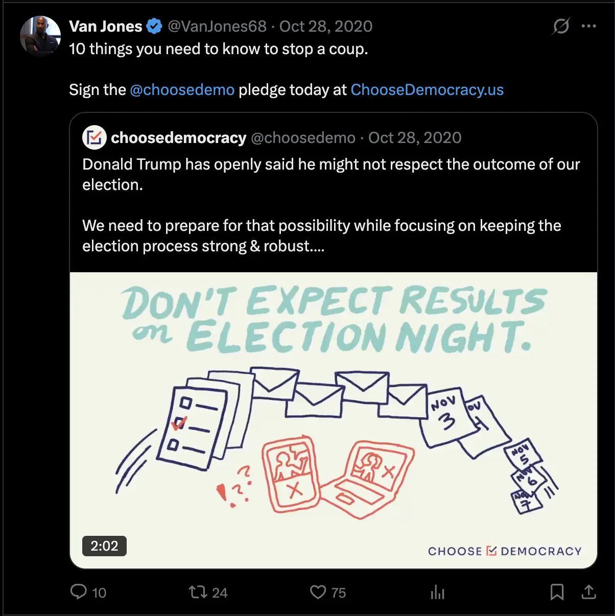 A screenshot of a post from the Van Jones account.