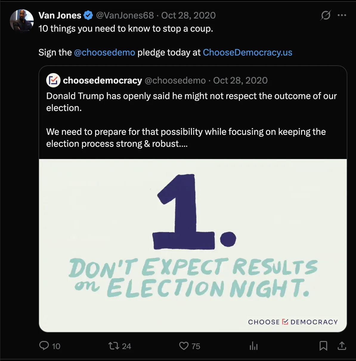 A second screenshot of a post from the Van Jones account.