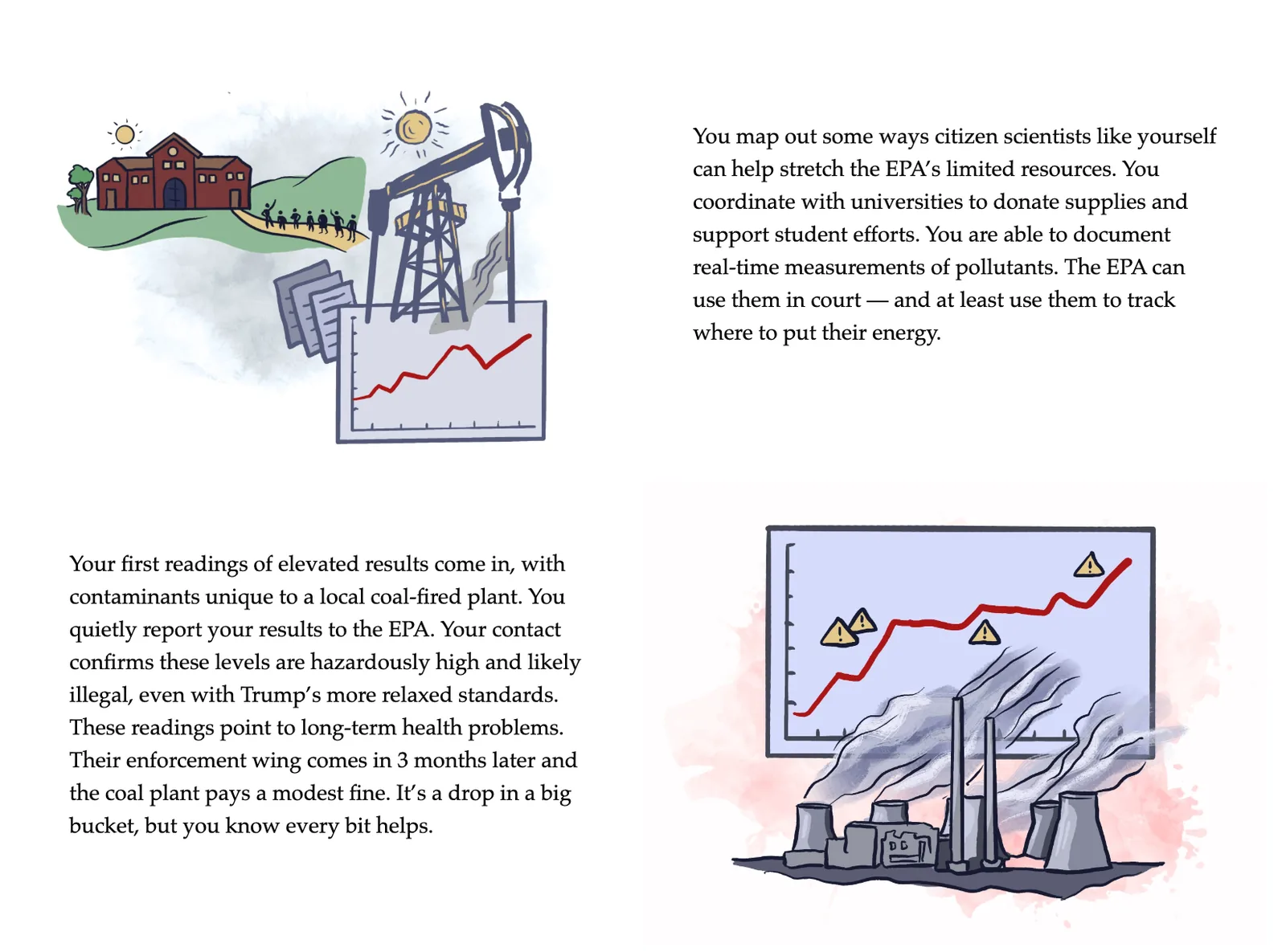 A screen from the interactive pick your path adventure.