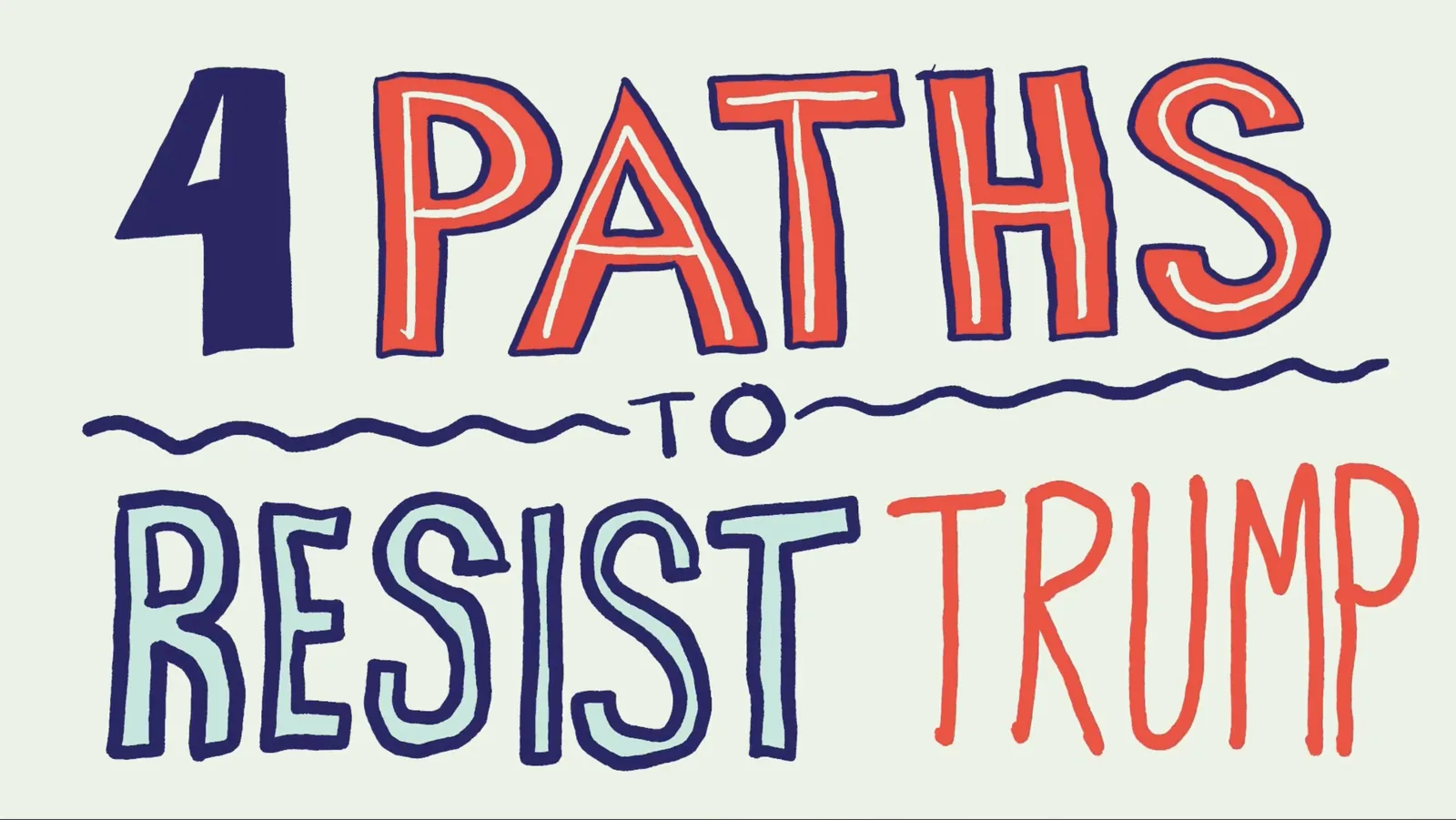 The four paths cover art for Choose Democracy, drawn in teal, navy and red.